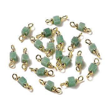Natural Green Aventurine Connector Charms, Rectangle Links with Real 18K Gold Plated Brass Double Loops, 15x4x4mm, Hole: 1.4~2mm
