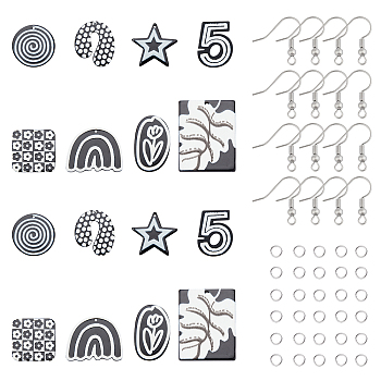 SUNNYCLUE DIY Black & White Dangle Earring Making Kits, 16Pcs Star & Arch & Number 5 & Geometry Acrylic Pendants, 56Pcs Brass Earring Hooks and Jump Rings, Mixed Color, 6~40.5x25~32x2.3~3mm, hole: 1.5~1.6mm