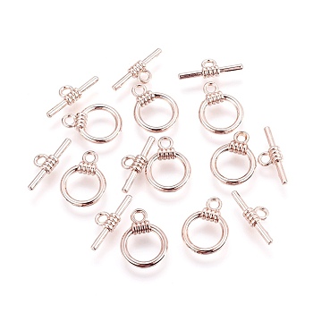 Alloy Toggle Clasps, Ring, Rose Gold, Ring: 17.3x13x3.3mm, Hole: 2.4mm, Bar: 19x7x3.3mm