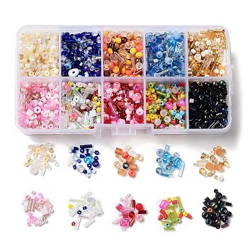 DIY Jewelry Making Finding Kit, Mixed Shape Glass & Seed Beads, Mixed Color, 2~6x2~4x2~7mm, Hole: 0.6~1.8mm, Box: 68x129x22mm