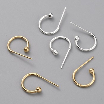 Brass C-shaped Hoop Circle Ball Stud Earrings, Mixed Color, 18x11.5x3mm, Pin: 0.8mm
