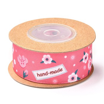 Polyester Ribbon, Flower Pattern, for Gifts Wrapping Party Decorating, Pale Violet Red, 1 inch(25mm), about 5.4yards(5m)/roll