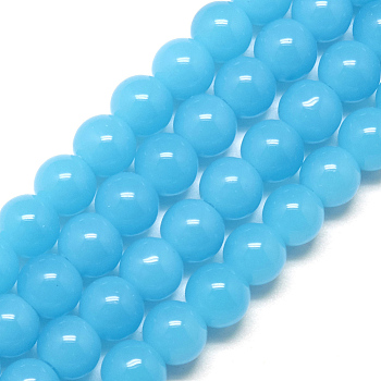 Imitation Jade Glass Beads Strands, Round, Deep Sky Blue, 6mm, Hole: 1mm, about 50pcs/strand, 13 inch