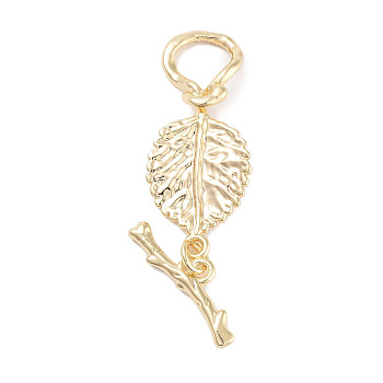Brass Toggle Clasps, Leaf, Real 18K Gold Plated, leaf: 33x15x7.5mm, hole: 7.5mm, bar: 21x8.5x2.2mm, hole: 1.4mm