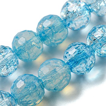 Baking Painted Glass Bead Strands, Faceted, Round, Deep Sky Blue, 8mm, Hole: 1.2mm, about 50pcs/strand, 14.37 inch(36.5cm)