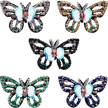 5Pcs 5 Colors Computerized Embroidery Cloth Sew on Patches, Costume Accessories, Appliques, with Paillette & Plastic Beads, Butterfly, Mixed Color, 45.5x76.5x6.5mm, 1pc/color