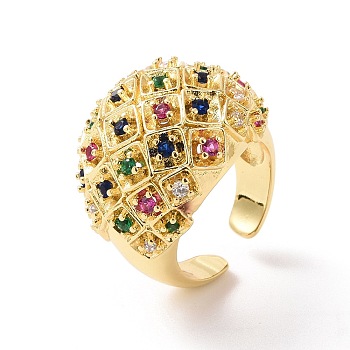 Colorful Cubic Zirconia Dome Open Cuff Ring, Brass Wide Ring for Women, Real 18K Gold Plated, US Size 7 3/4(17.9mm)