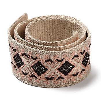 Ethnic Style Embroidery Polyester Ribbons, Jacquard Ribbon, with Rhombus Pattern, Garment Accessories, Navajo White, 1-1/2 inch(37mm), 5 yards/bag