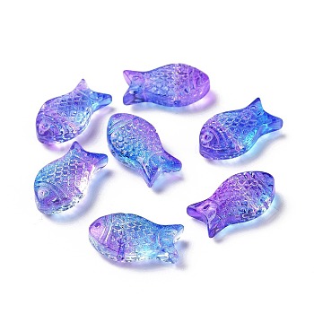 Transparent Spray Painted Glass Beads, Fish, Blue Violet, 15x8x5mm, Hole: 1mm