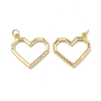 Brass Micro Pave Cubic Zirconia Pendants, with Jump Ring, Faceted Heart Charm, Real 18K Gold Plated, 21x23x2mm, Hole: 3.5mm