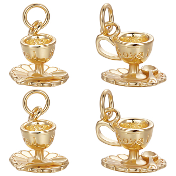 Brass Pendants, with Jump Rings, Cadmium Free & Lead Free, Cup with Saucer & Word Roya, Real 18K Gold Plated, 15mm, Hole: 3.3mm, about 10pcs/box
