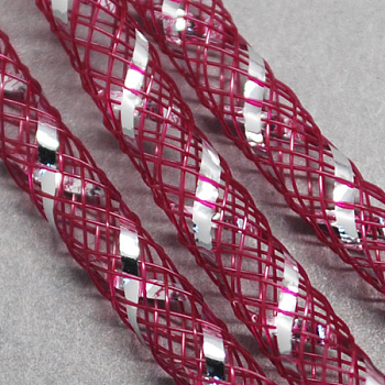 Mesh Tubing, Plastic Net Thread Cord, with Silver Vein, Medium Violet Red, 8mm, 30 yards/Bundle