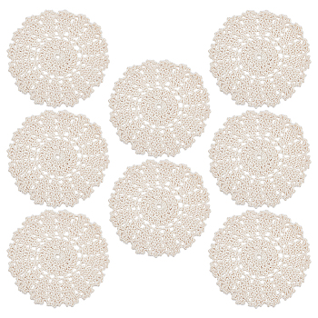Cotton Braided Washable Placemat, Crochet Flower Coaster, Cornsilk, 125x1.5mm