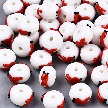 Handmade Bumpy Lampwork Beads, Abacus with Goldfish, Red, 14~15x12~13x8~9mm, Hole: 2mm