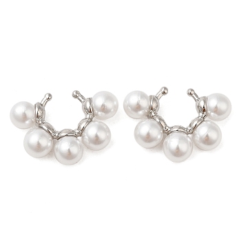 Rack Plating Brass Cuff Earrings with Plastic Pearl Beaded, Cadmium Free & Lead Free, Platinum, 15.5x22.5x6mm