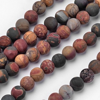 Natural Polychrome Jasper/Picasso Stone/Picasso Jasper Beads Strands, Frosted, Round, 8mm, Hole: 1mm, about 47pcs/strand, 14.5 inch