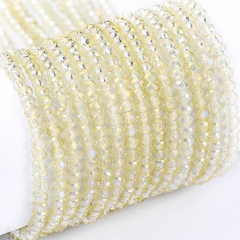 Electroplate Glass Beads Strands, Full Rainbow Plated, Faceted, Rondelle, Champagne Yellow, 2x1.5mm, Hole: 0.6mm, about 235~247pcs/Strand, 14.57~14.76 inch(37~37.5cm)