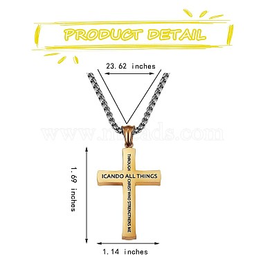 Titanium Steel Cross with Philippians 4:13 Pendant Necklace(JN1050B)-3