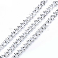 Handmade Alloy Oval Link Chains, with Spool, Cadmium Free & Nickel Free & Lead Free, Unwelded, Platinum, 13x12x3.5mm, about 32.81 Feet(10m)/Roll(LCHA-N01-03)