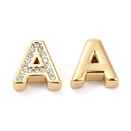 Brass Micro Pave Cubic Zirconia Beads, Real 18K Gold Plated, Letter A, 8x8x3.5mm, Hole: 1.2mm(KK-F855-03G-A)