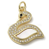 Brass Micro Pave Cubic Zirconia Pendants, with Shell, Swan, Real 18K Gold Plated, 20x19x3mm, Hole: 3.4mm(KK-Q808-33G)