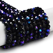 Opaque Glass Beads Strands, Faceted, Round, Black, 4mm, Hole: 0.8mm, about 93~95pcs/strand, 14.37~14.49''(36.5~36.8cm)(EGLA-A035-P4mm-L18)