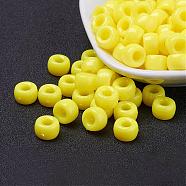 Opaque Acrylic European Beads, Barrel, Yellow, 9x6mm, Hole: 4mm, about 1900pcs/500g(PL338-2)