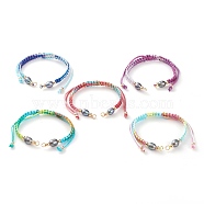 Adjustable Polyester Braided Cord Bracelet Making, with Brass Beads, 304 Stainless Steel Jump Rings and Freshwater Pearl Beads, Mixed Color, 6~6-1/2 inch(15~16.5cm)(AJEW-JB00860)