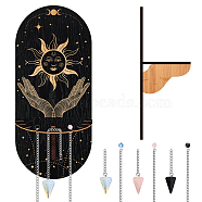 CRASPIRE DIY Pendulum Divination Making Kit, Including Cone Mixed Gemstone Dowsing Pendulum, Black Oval Hanging Wooden Crystal Display Shelf, Witch Stuff Home Decorations, Sun Pattern, 240mm(DIY-CP0008-32A)