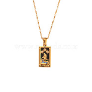 Rhinestone Tarot Card Pendant Necklace with Enamel, Golden Stainless Steel Jewelry for Women, The Star XVII, 19.69 inch(50cm)(PW23032745047)