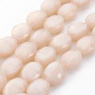 Pearl Luster Plated Glass Bead Strands, Faceted Oval, Antique White, 16x12x7~7.5mm, Hole: 1mm, about 24pcs/strand, 15 inch(EGLA-E037-PL02)
