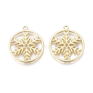 Christmas Alloy Open Back Bezel Pendants, For DIY UV Resin, Epoxy Resin, Pressed Flower Jewelry, Round Ring with Snowflake, Golden, 24.8x22x1.3mm, Hole: 1.6mm(PALLOY-L228-002G)