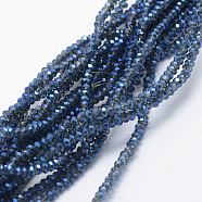 Electroplate Glass Beads Strands, Full Rainbow Plated, Faceted, Rondelle, Marine Blue, 2.5x1.5mm, Hole: 0.5mm, about 197~201pcs/strand, 12.9 inch(33cm)(X-EGLA-J144-FR-A03)