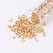11/0 Two Cut Round Hole Glass Seed Beads, Hexagon, Silver Lined, Rainbow Plated, Goldenrod, 2x2mm, Hole: 0.5mm, about 41000pcs/pound(SEED-G006-2mm-632)