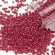 TOHO Round Seed Beads, Japanese Seed Beads, (165BF) Transparent AB Frost Siam Ruby, 11/0, 2.2mm, Hole: 0.8mm, about 1110pcs/10g(X-SEED-TR11-0165BF)