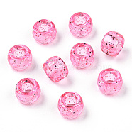 Transparent Plastic Beads, with Glitter Powder, Barrel, Hot Pink, 9x6mm, Hole: 3.8mm, about 1900pcs/500g(KY-T025-01-B07)