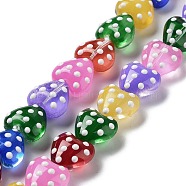 Transparent Glass Beads Strands, with Enamel, Heart with Polka Dot Pattern, Colorful, 13x14x9mm, Hole: 1.2mm, about 30pcs/strand, 14.57''(37cm)(GLAA-P057-C08)