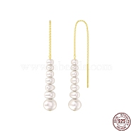 925 Sterling Silver Ear Thread, Natural Pearl Beaded Stud Earrings, Golden, 90mm(EJEW-P231-22G)
