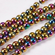 Electroplate Non-magnetic Synthetic Hematite Beads Strands, Round, Grade A, Multi-color Plated, 4mm, Hole: 1mm, about 100pcs/strand, 16 inch(G-J169A-4mm-05)