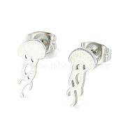 Cute Little Animal Theme 304 Stainless Steel Stud Earrings, Jellyfish, 12x5.5mm(EJEW-B041-04C-P)