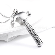 Hammer Urn Ashes Pendant Necklace, 316L Stainless Steel Memorial Jewelry for Men Women, Silver, 17.72 inch(45cm)(BOTT-PW0001-073B-S)