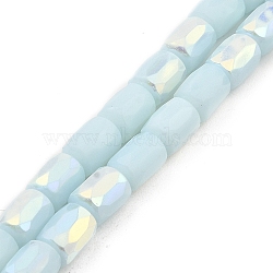 Frosted Imitation Jade Glass Beads Strands, AB Color Plated, Faceted, Column, Light Blue, 8x6mm, Hole: 1.4mm, about 80pcs/strand, 25.04''(63.6cm)(GLAA-P058-07B-13)