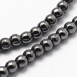 Grade AB Non-magnetic Synthetic Hematite Beads Strands, Round, 2mm, Hole: 0.8mm, 1mm, about 211pcs/strand, 15.7 inch(G-P209-02-2mm)