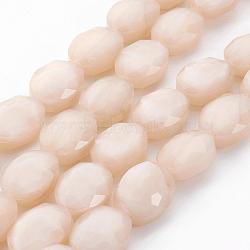 Pearl Luster Plated Glass Bead Strands, Faceted Oval, Antique White, 16x12x7~7.5mm, Hole: 1mm, about 24pcs/strand, 15 inch(EGLA-E037-PL02)