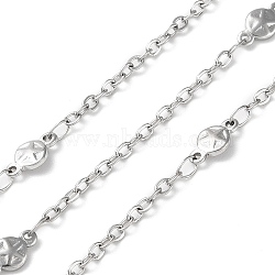 304 Stainless Steel Flat Round with Star Link Chains, Soldered, with Spool, Stainless Steel Color, 2.8x2x0.5mm, 9x4.5x1.8mm, about 10m/Roll(CHS-G027-09P)
