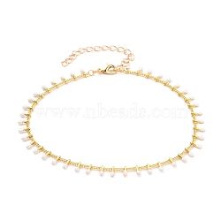 Brass Enamel Anklets, with Curb Chains and Lobster Claw Clasps, White, Golden, 9-1/2 inch(24cm)(AJEW-AN00300)