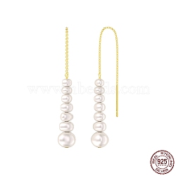 925 Sterling Silver Ear Thread, Natural Pearl Beaded Stud Earrings, Golden, 90mm(EJEW-P231-22G)