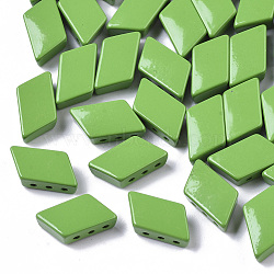 Spray Painted Alloy Multi-Strand Links, Cadmium Free & Lead Free, For Tile Elastic Bracelets Making, Parallelogram, Green, 15.5x8x5mm, Hole: 1mm(PALLOY-T075-06C)