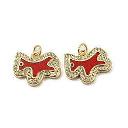 Brass Micro Pave Cubic Zirconia Pendants, with Synthetic Turquoise, Horse, FireBrick, 14x19x3mm(KK-H457-04G-02)