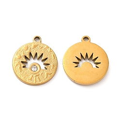 Ion Plating(IP) 304 Stainless Steel Pendants, Round with Sun Charms, Golden, 21x18x2.5mm, Hole: 2mm(STAS-Q001-09G)